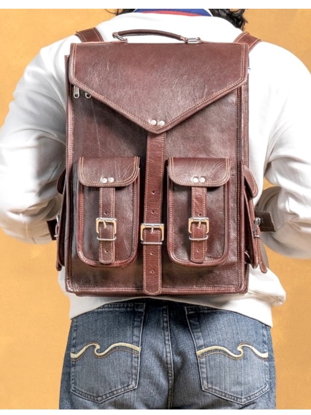 Brown Leather Backpack for Men